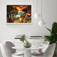Naturelish sunset glow on lake puzzle, inviting peaceful time for careful assembly.