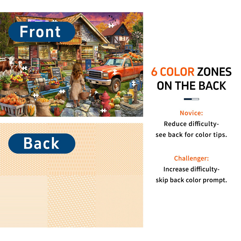 Naturelish Town Store puzzle back with six color-coded zones guiding progress