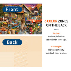 Naturelish Town Store puzzle back with six color-coded zones guiding progress