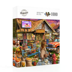 Puzzle on table in progress, Naturelish Town Store for collaborative play