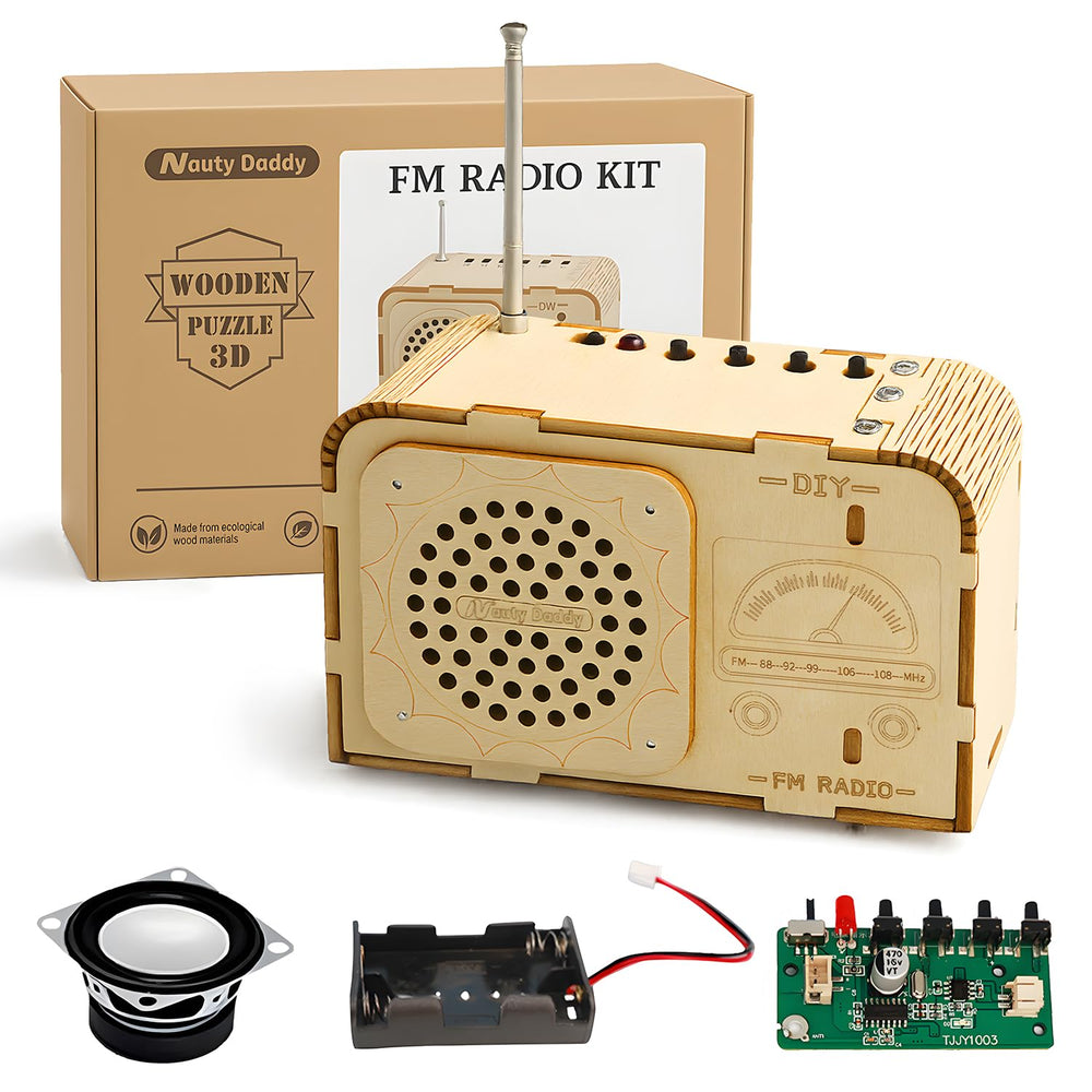 Nautydaddy radio-building-kit assembly encourages hands-on engineering and problem solving.