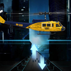 NBJIALIN RC Era C032 Huey overhead shot accentuating bright yellow finish.