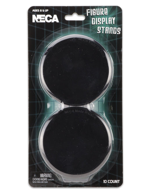 NECA black display stand, front view, keeps 6-8 inch figures upright and secure.