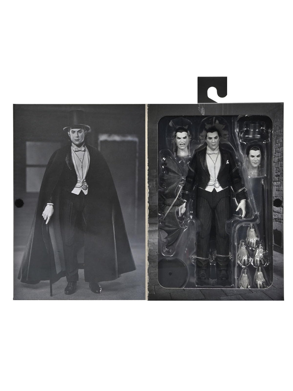 NECA Dracula accessories set includes top hat, cane, bat, and stand