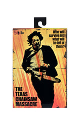 NECA Leatherface 7-inch figure, display-ready for collectors seeking retro horror memorabilia.