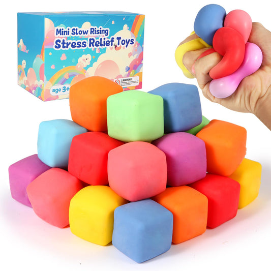 Neec 24-pack slow rising stress cubes set for calming sensory play.