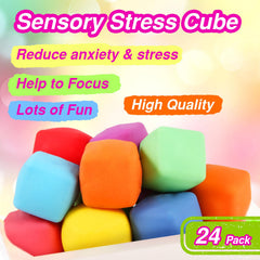 Colorful Neec stress cubes closeup showing soft texture.