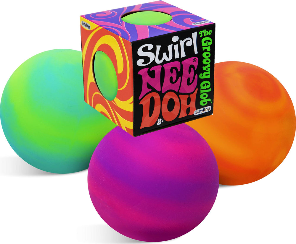 Needoh Nee-Doh Swirl Groovy Glob 3-pack on display, a colorful gift set for stress relief.