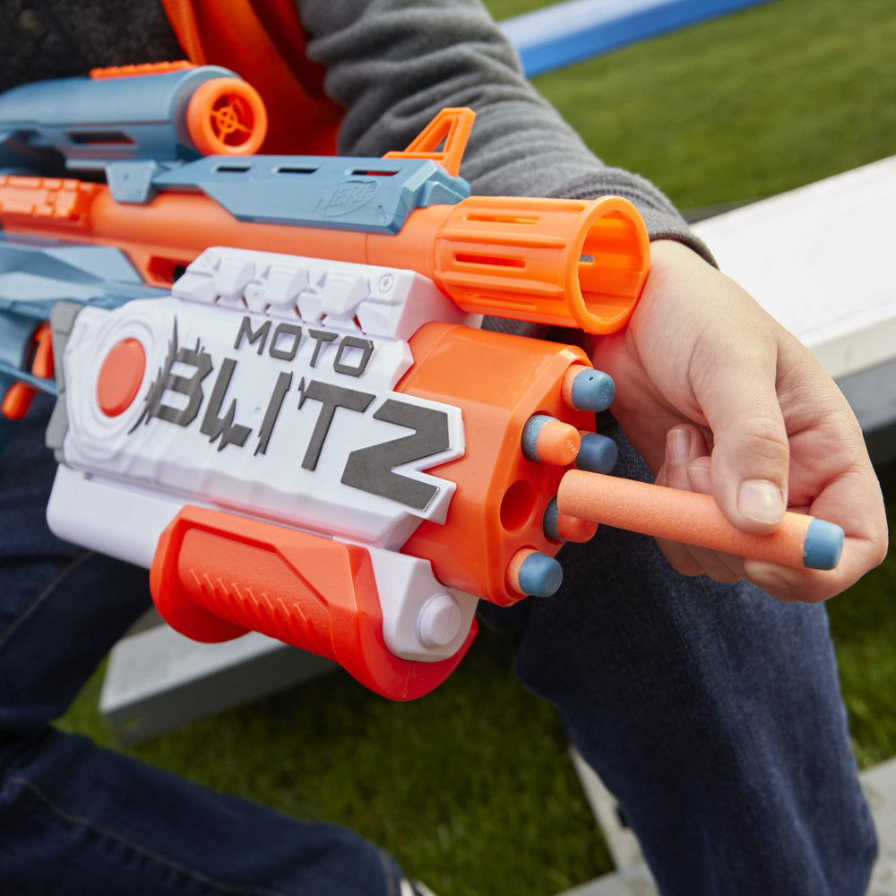 Nerf Elite 2.0 Motoblitz 10-dart clip ready for quick reloads.