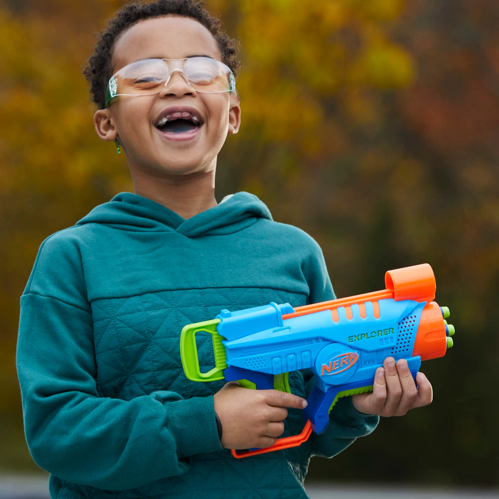 NERF Elite Junior Explorer outdoors in the yard with friends for active play.