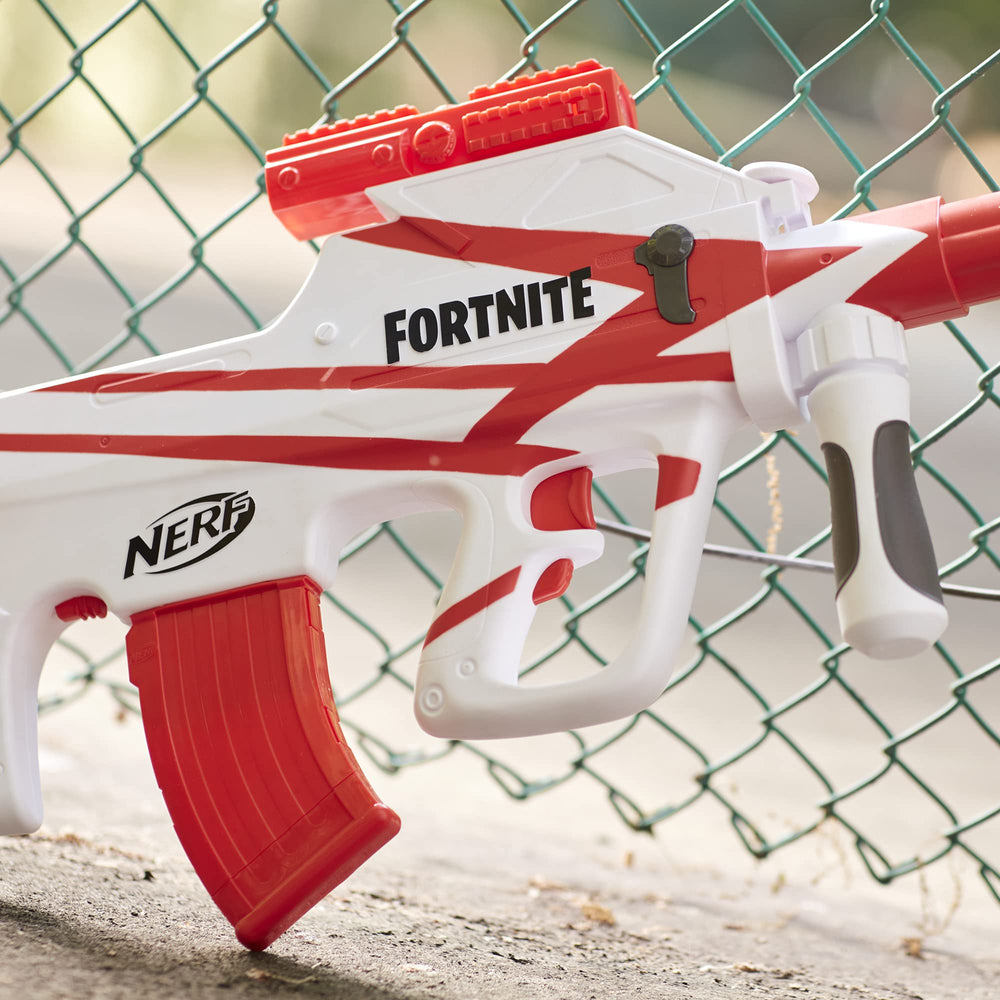 Nerf Fortnite B-AR acceleration button ready for action