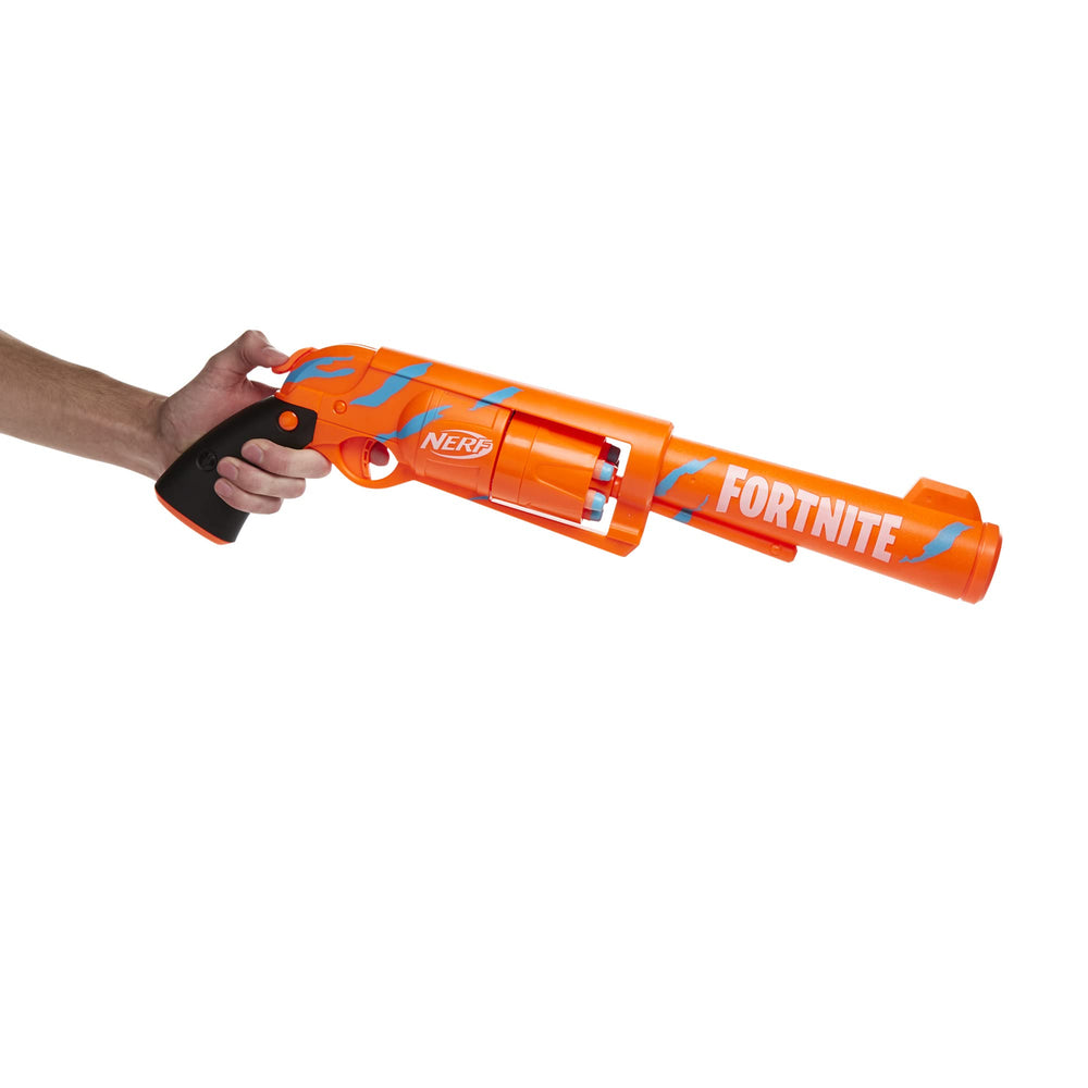 Close-up of the Nerf Fortnite logo for authentic styling.