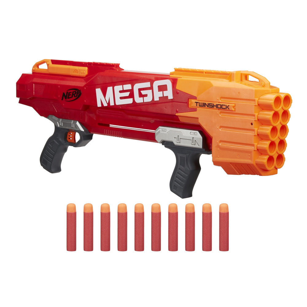 Nerf Mega Twinshock blaster front view for fast backyard battles