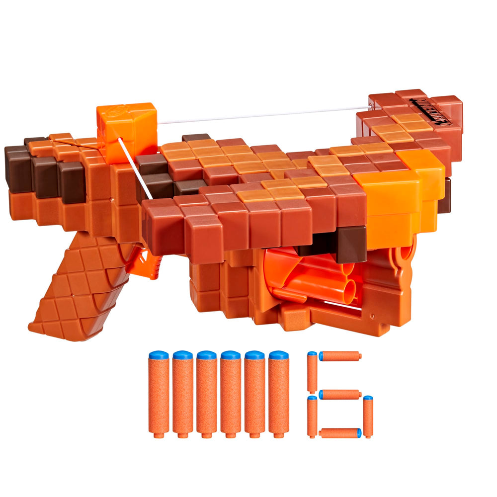 Nerf Minecraft Pillager's Crossbow in action firing foam darts for quick, accurate play