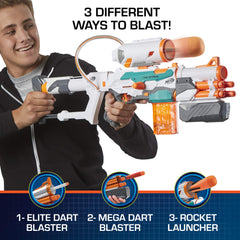 Nerf Modulus Tri-Strike mega-darts prepared for longer-range hits.