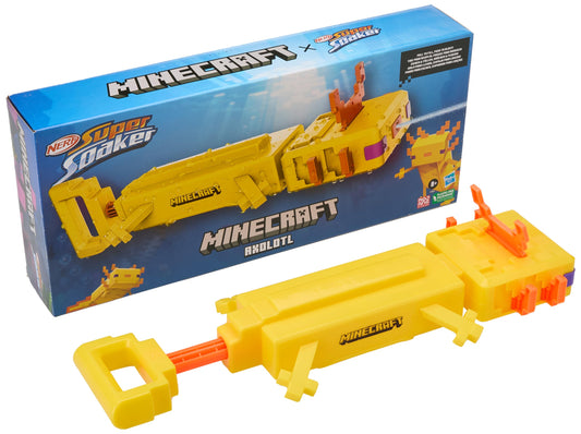 Nerf SOA Minecraft Axolotl blaster front view for outdoor water battles