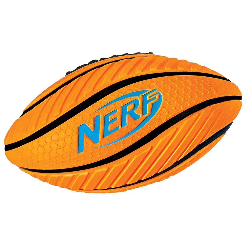 Nerf Spiral Grip mini football shows 8.5-inch size for easy kid handling.