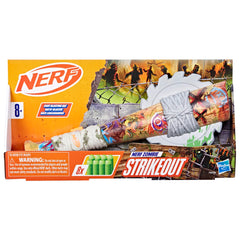 Nerf Zombie Strikeout blaster side graffiti highlights bold zombie aesthetics for immersive play.