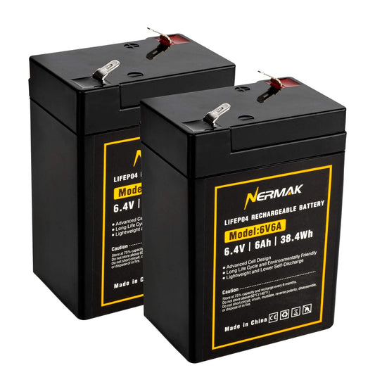 NERMAK 6V-6Ah two-pack front view shows compact design for easy installation and versatility.