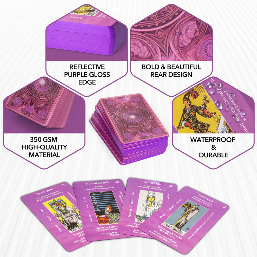 Nevkha tarot pink-purple edged design highlights durability and style for sessions.