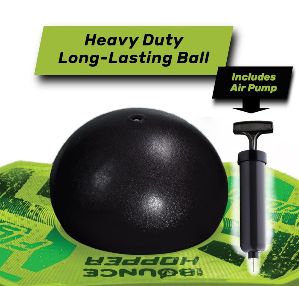 New Bounce Pogo Ball air pump facilitates fast inflation for play.