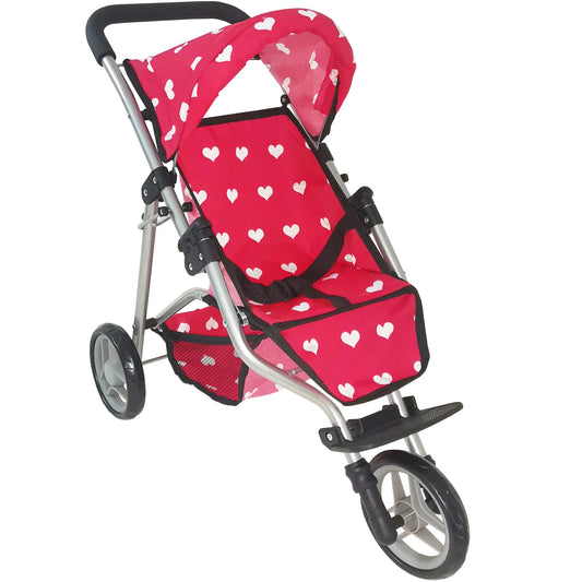 The New York Doll Collection baby doll stroller with pink hearts pattern for stylish pretend play.