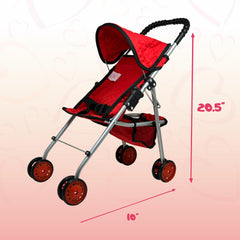 The New York Doll Collection beige butterfly-print stroller adds charm for imaginative outings.