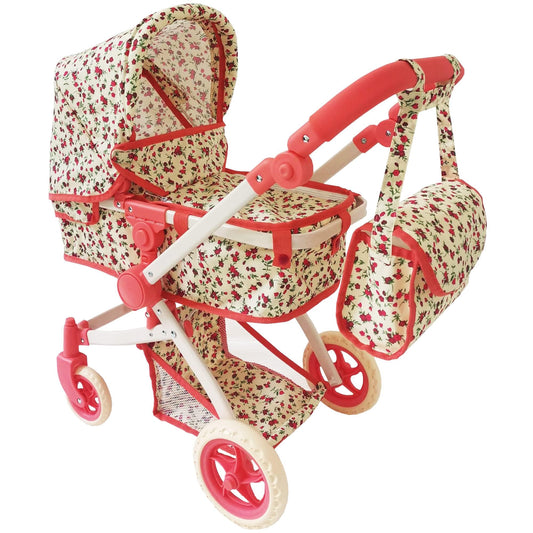 The New York Doll Collection convertible stroller in red bassinet mode for dolls