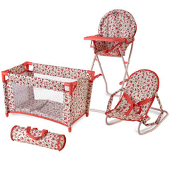 The New York Doll Collection floral doll crib for 18-inch dolls, ideal for naps.