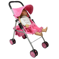 The New York Doll Collection Foldable Doll Stroller folds compactly for easy storage.