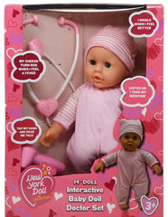 The New York Doll Collection pink box packaging makes an appealing gift-ready nursing playset.