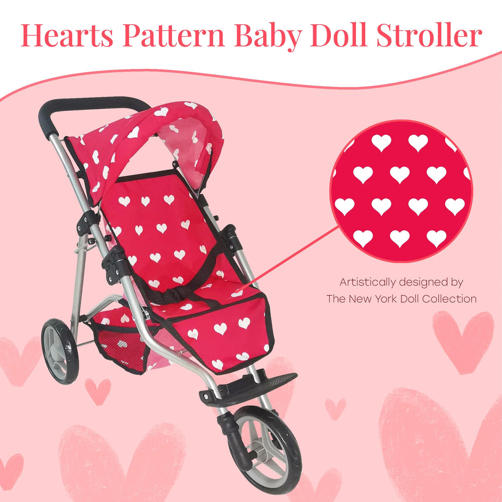 The New York Doll Collection stroller includes a safety harness to cradle dolls securely.