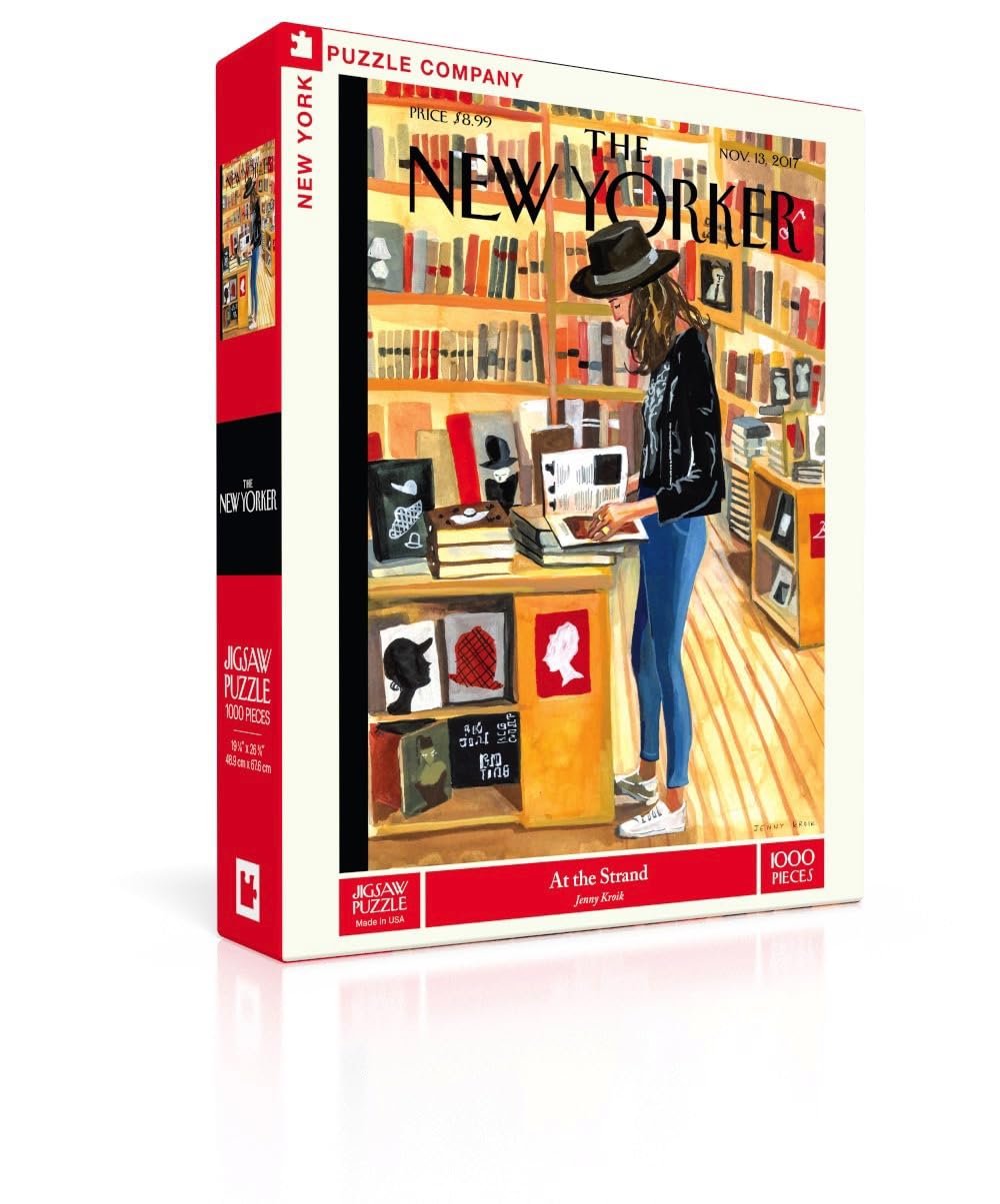 New York Puzzle Company puzzle featuring a New Yorker cover at The Strand, ideal for collectors.