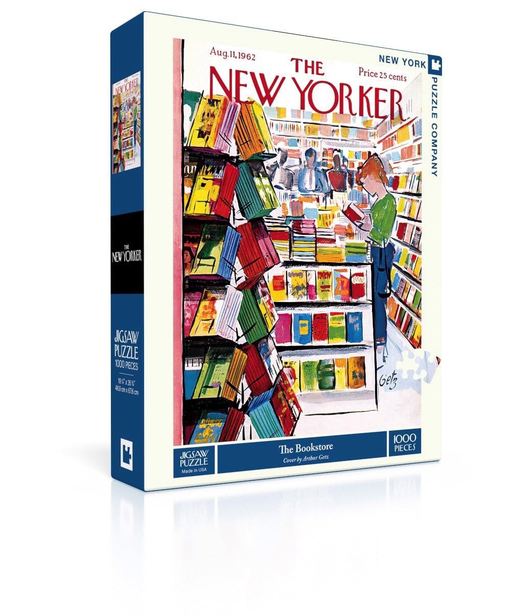 New York Puzzle Company New Yorker The Bookstore puzzle box front, ideal gift for puzzle lovers.