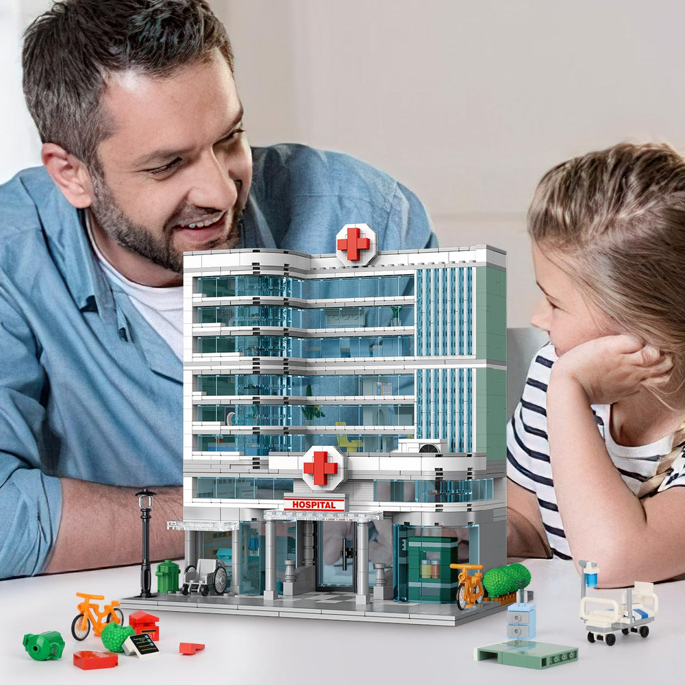 NEWABWN City Hospital toy with street lamp and other accessories.