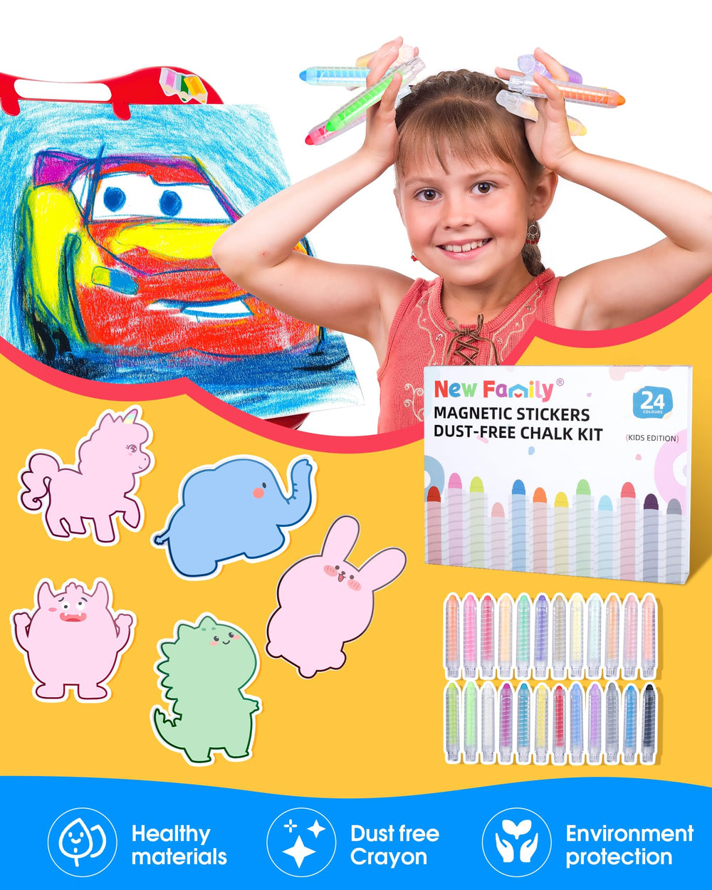 NewFamily magnetic drawing board with animal magnets for storytelling doodles