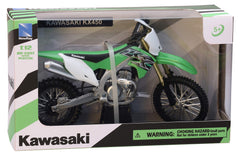 NewRay Kawasaki KX 450F 1/12 diecast top view highlights precise decals and color