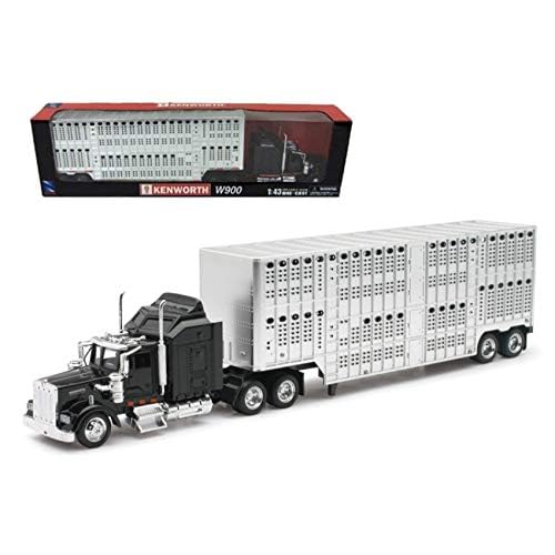 NewRay 1:43 Kenworth W900 pot belly trailer model in black and silver, ideal for shelf display