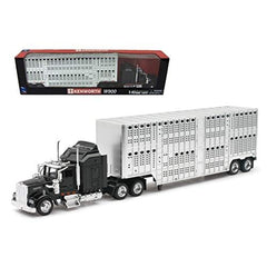 NewRay 1:43 Kenworth W900 pot belly trailer model in black and silver, ideal for shelf display