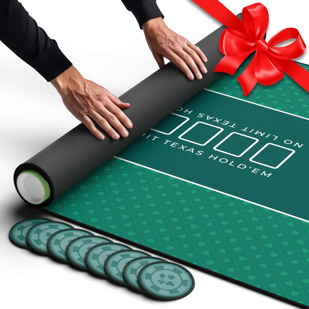 Newverest poker table top neatly rolled for secure storage after game night.