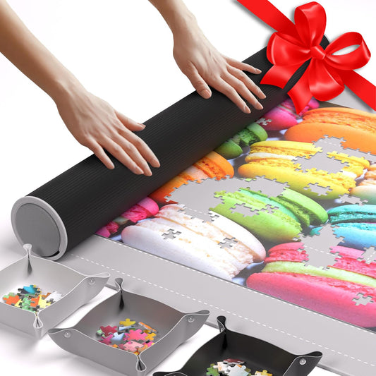 Newverest puzzle mat roll-up in silver, 46x26 inches, for up to 1500 pieces.
