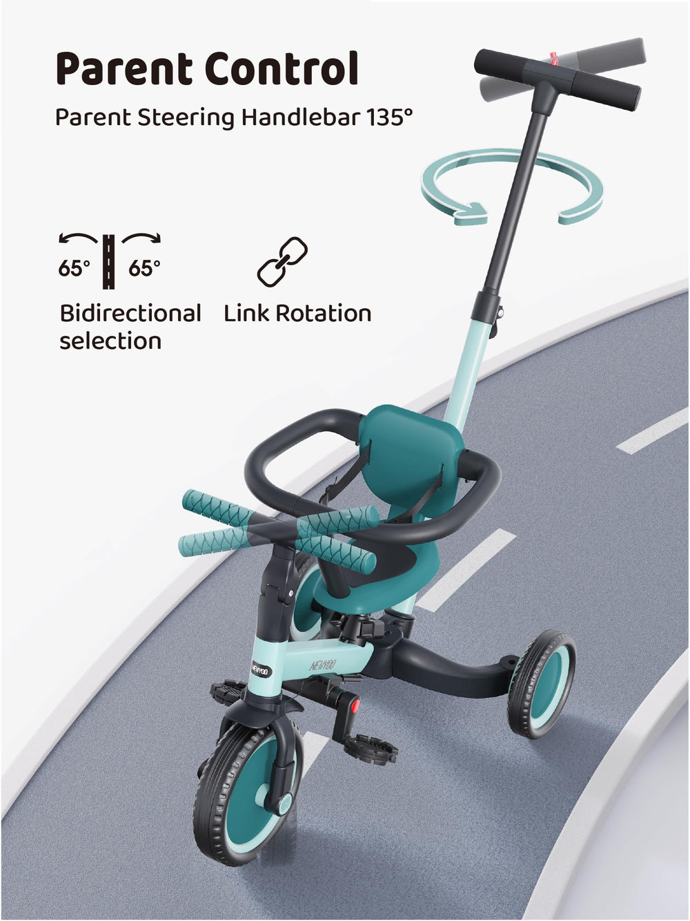 newyoo TR008 green kid trike with user-friendly design
