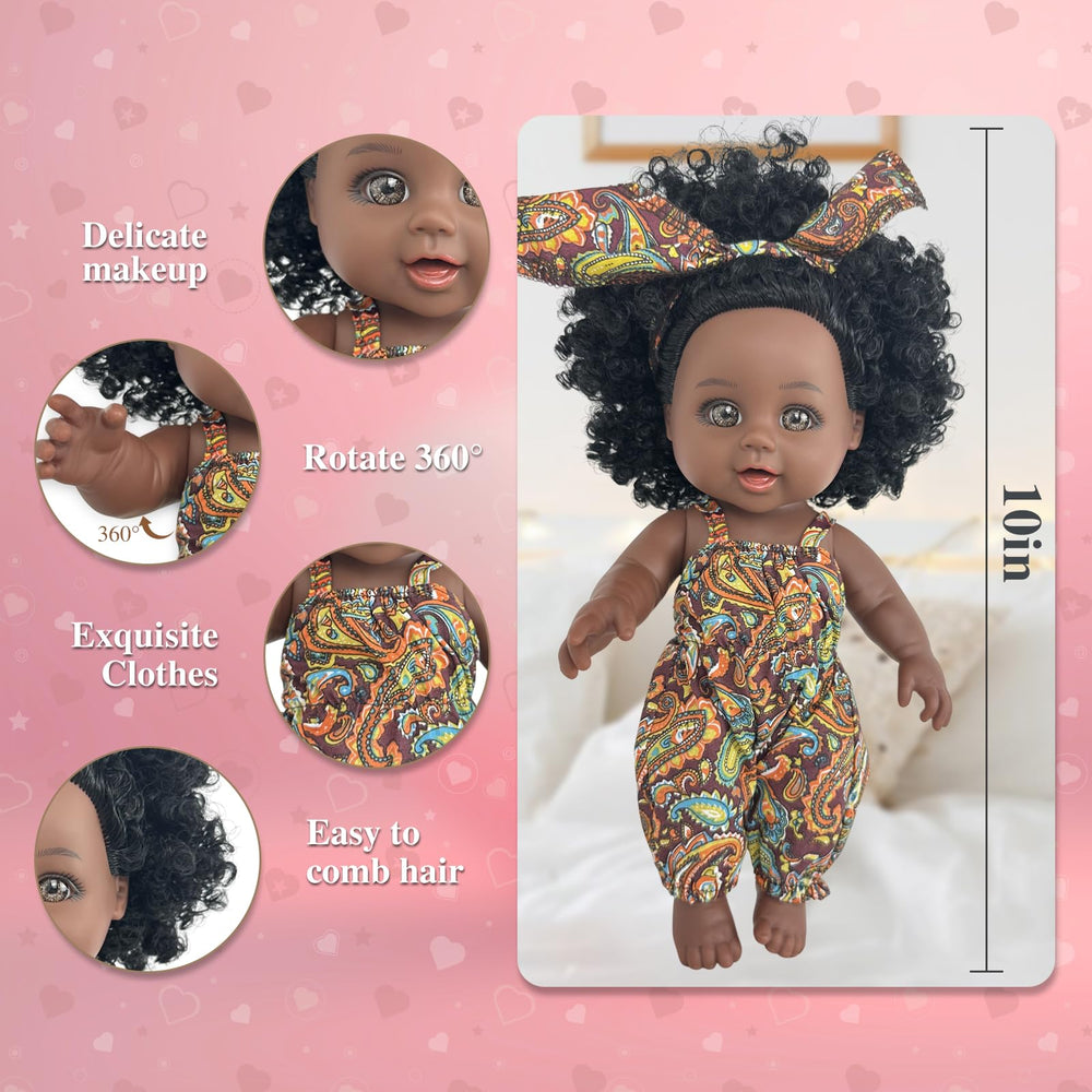 Nice2you black baby doll 10in dress detail for dress-up play.