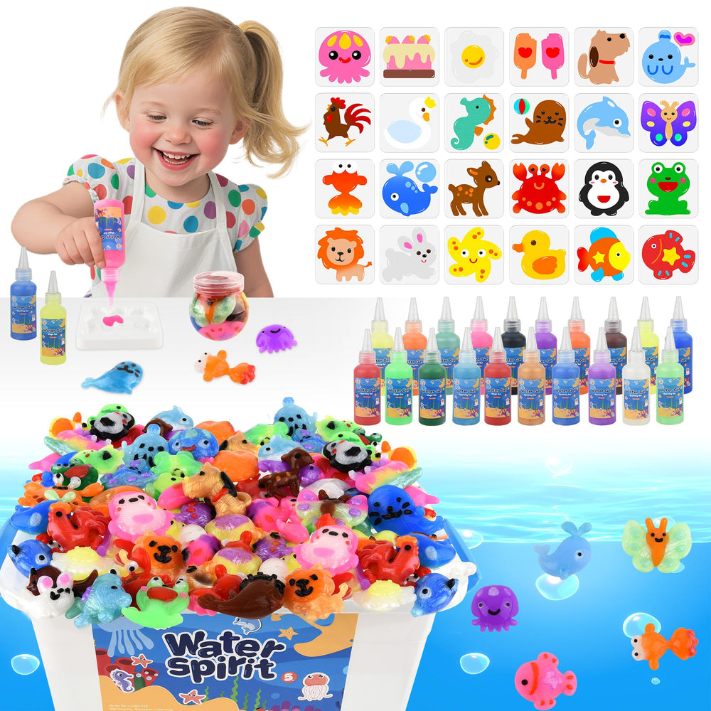 Nicella Magic Water Elf Toy Kit packaging shows 20 gel colors and 24 molds for creativity.