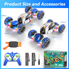 Nicella RC stunt car double battery setup extends playtime for longer sessions.