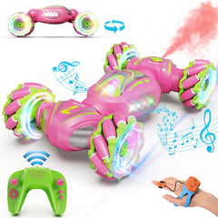 Nicella pink remote control car front view highlighting 360-degree rotation for dynamic play