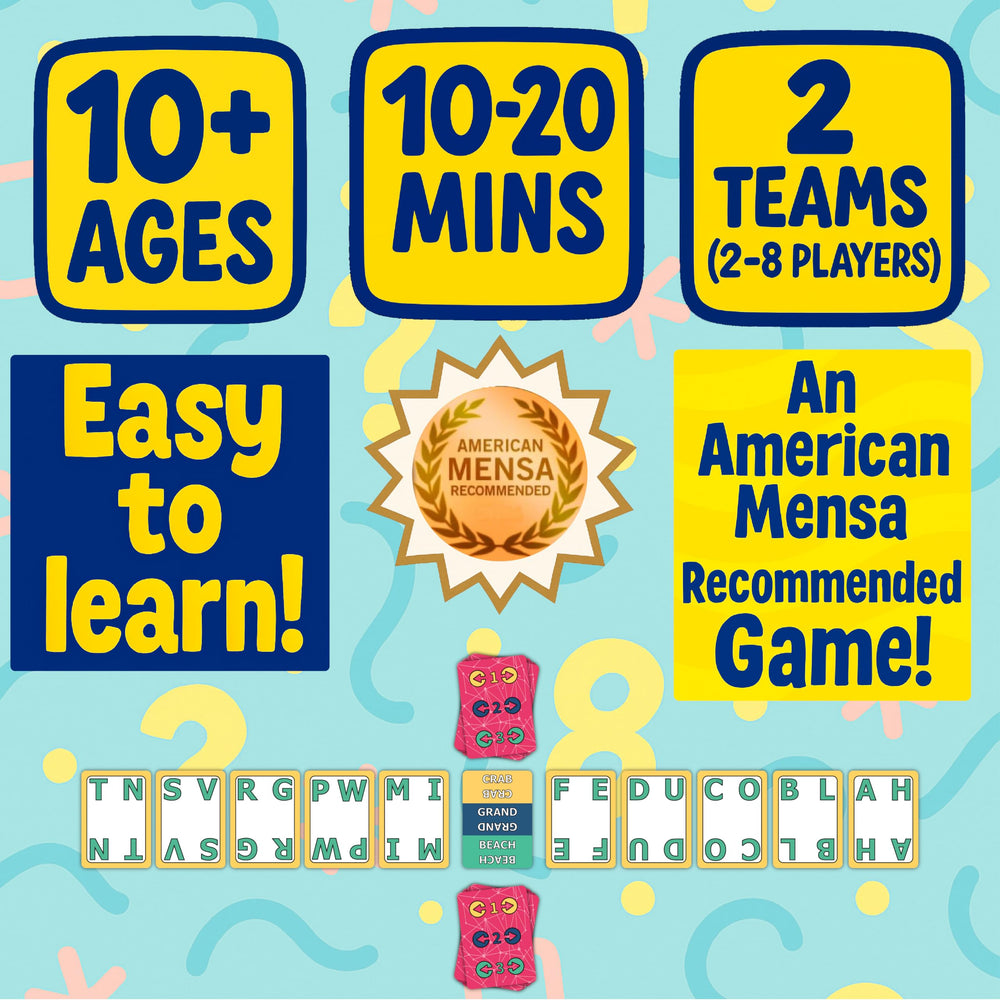 Starting-letter cards flash during play for quick thinking