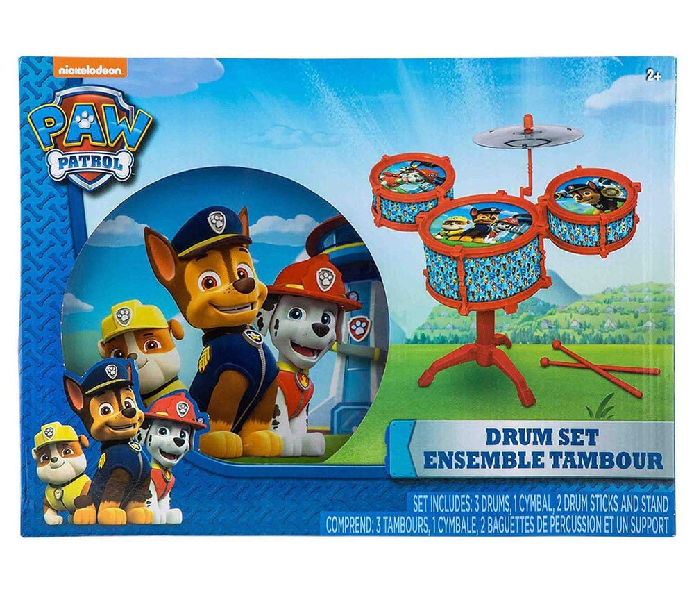 Nickelodeon Paw Patrol drum kit with sticks highlights easy grip and ready-to-play.