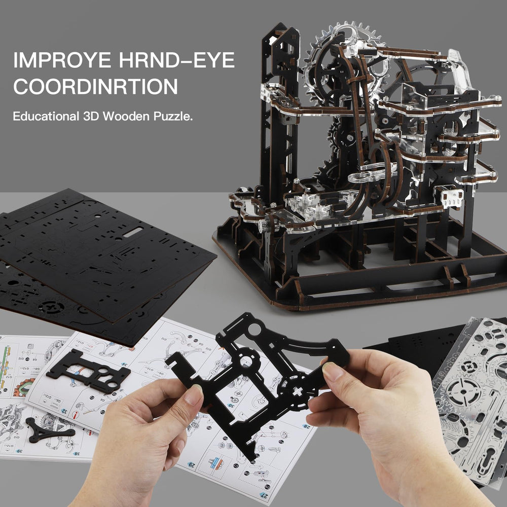 Premium wood Nicknack marble run kit in a refined design
