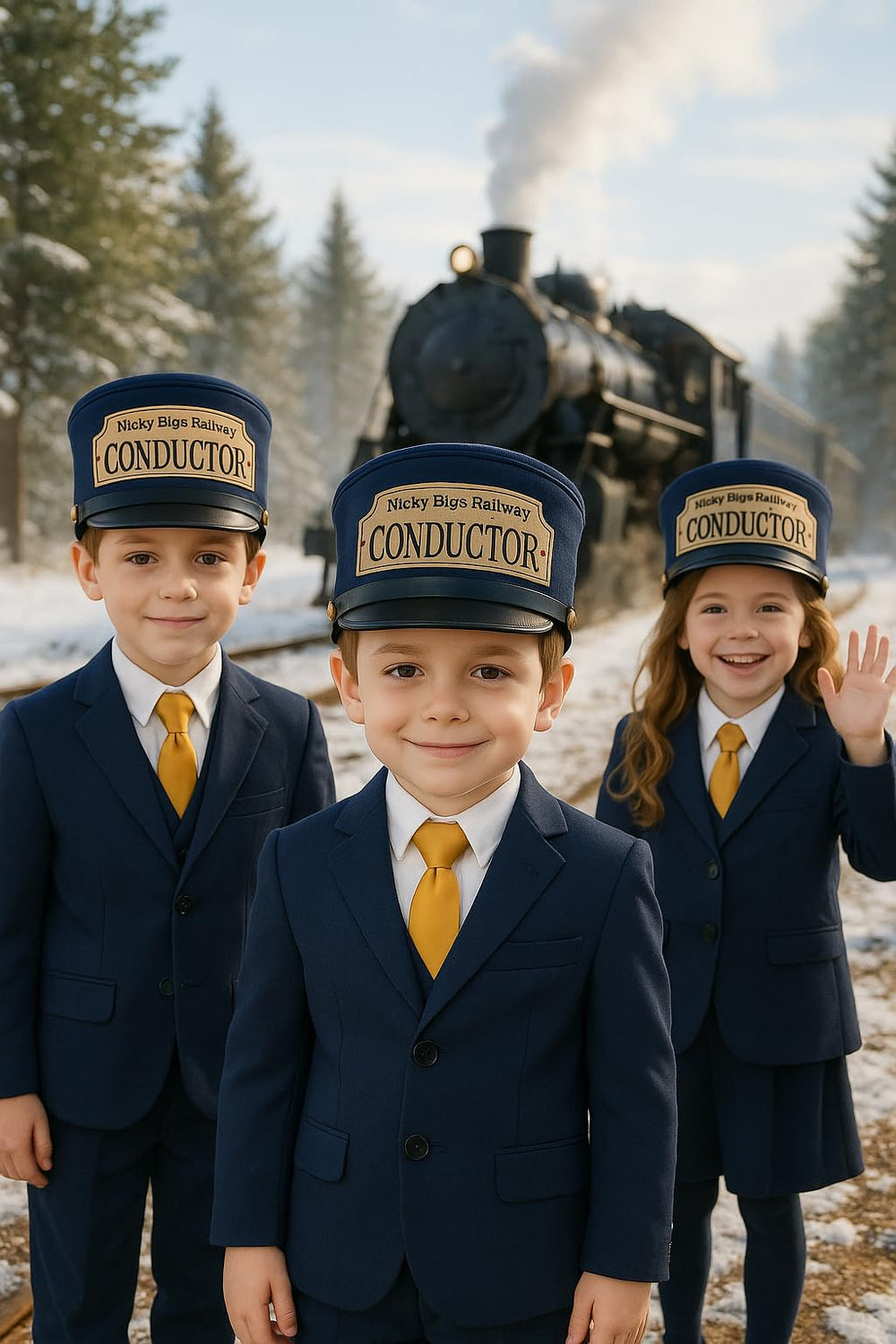 Kids wearing Nicky Bigs conductor hat during themed events and costumes.